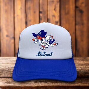 Detroit Tigers Mens Trucker Hat Blue Snapback 1960s Logo Retro Baseball Cap